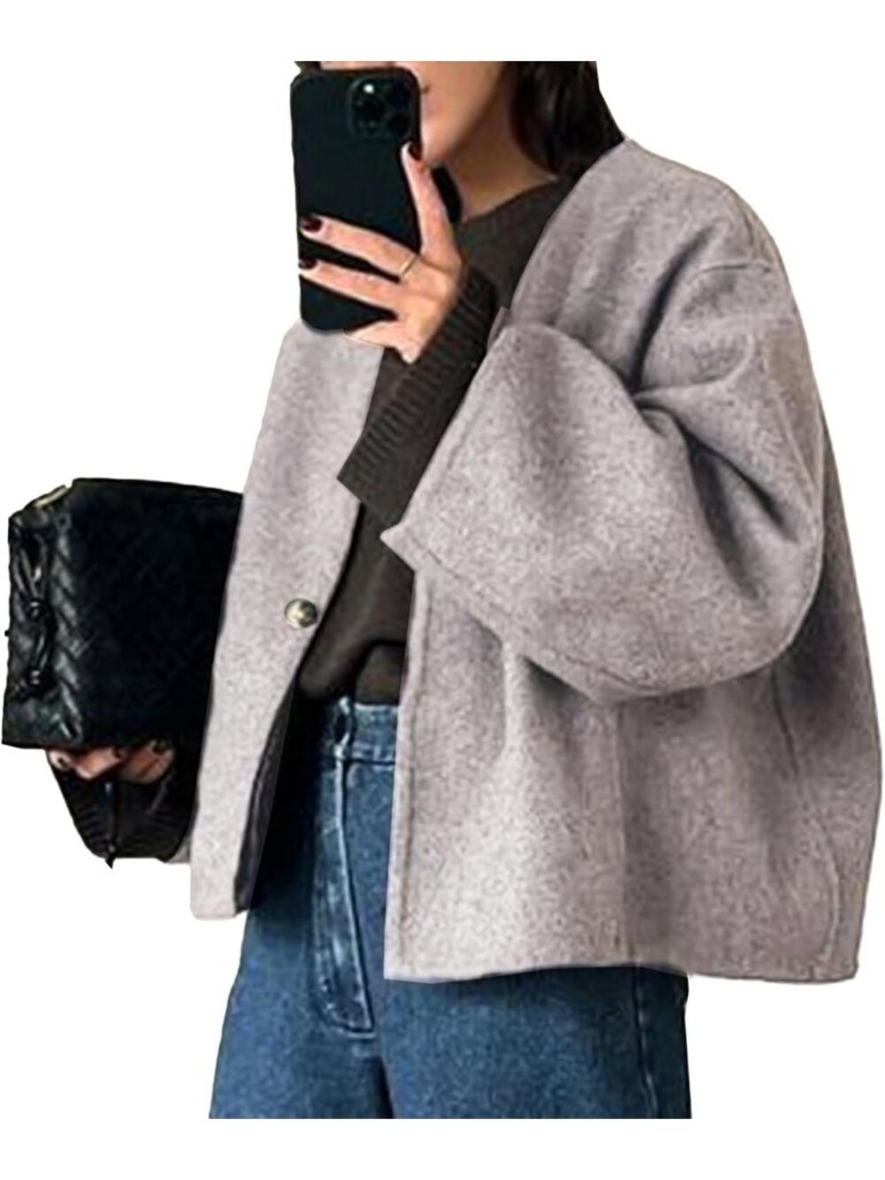 Women's Beige Wool Blend Cropped Collarless Long Sleeve Short Fall Pea Overcoat